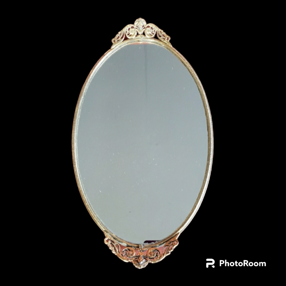 Victorian Style Mirror and Metal Vanity Tray